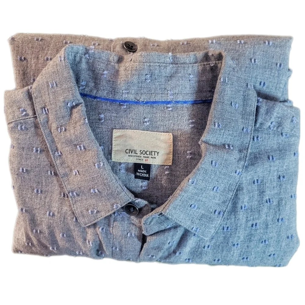 Civil Society / Men's Knit Button Up Shirt / Large / Heather Gray